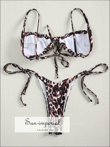 Women Cow Print Ruched Swimsuit with Tie side and Center X back Details Bikini Set COW PRINT BIKINI, LEOPARD With tie Side And Back 