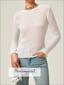 Women’s Sheer Ribbed Round Neck Knit Jumper Sun-Imperial United States