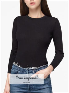Women Crew Neck Ribbed Long Sleeve Slim Fit T-shirt SUN-IMPERIAL United States