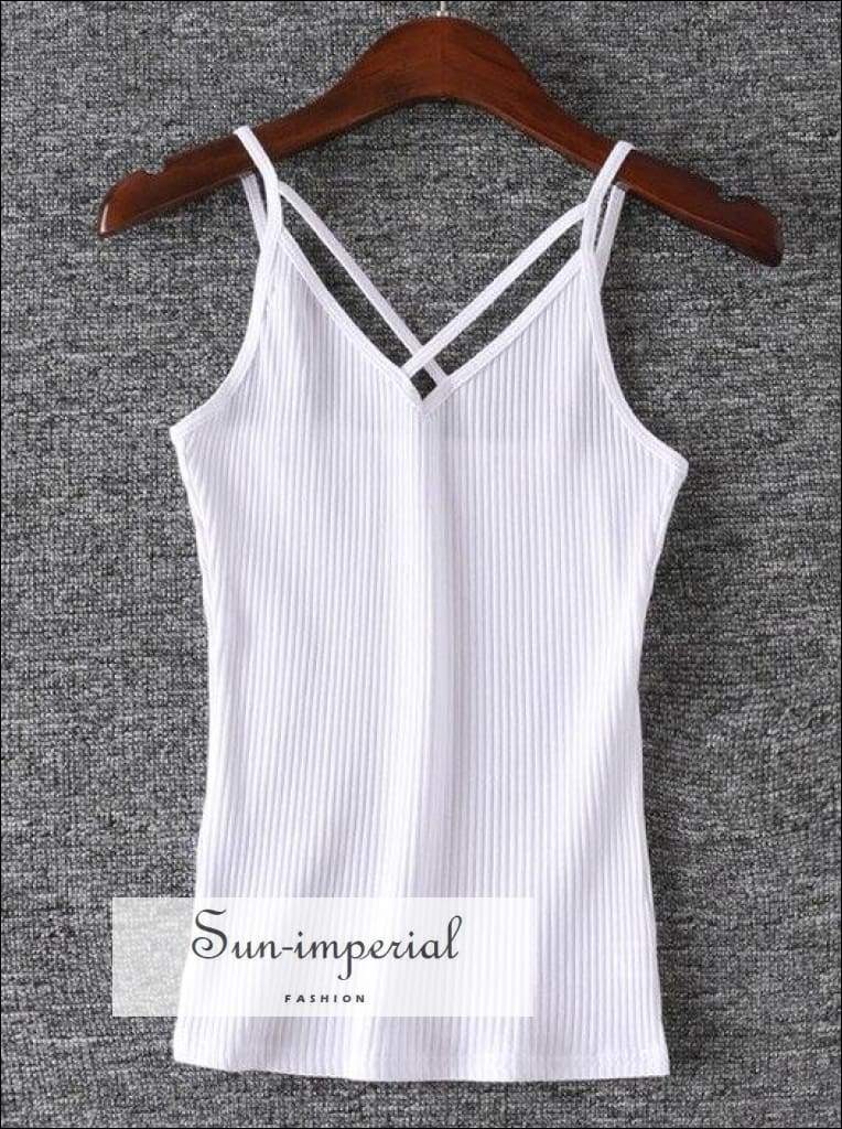 Women Criss Cross Rib Cami Tops Casual Cotton Ribbed Camisole 5 Colors