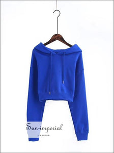 Women Crop Hoodie Sweatshirt with Extra Long Sleeve ACTIVE WEAR, BASIC, Sporty, sweatshirt SUN-IMPERIAL United States