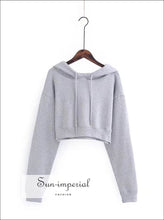 Women Crop Hoodie Sweatshirt with Extra Long Sleeve ACTIVE WEAR, BASIC, Sporty, sweatshirt SUN-IMPERIAL United States