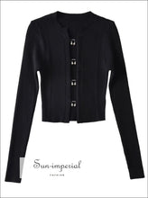 Women Cropped Knitted Cardigan With Metal Cut Out Hooks Buttons Sun-Imperial United States