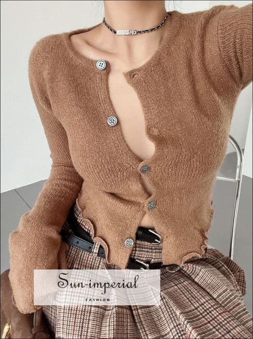 Sun-imperial Women Curve Soft Knitted Cardi With Flared Long Sleeve Basic style, casual harajuku Preppy Style Clothes, PUNK STYLE