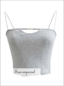 Women’s Cut Out Bodice Thin Cami Strap Top With Silver Center Chain Detail Detail, Sun-Imperial United States