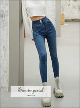 Women Dark Blue Cotton Blend Skinny Jeans Streetwear Style Basic style, chick sexy harajuku PUNK STYLE, street style SUN-IMPERIAL United 