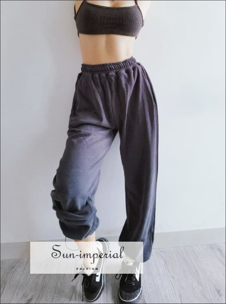 Womens Casual Pants Drawstring Waist Joggers Grey XS
