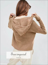 Women Drop Shoulder Hooded Knit top Hooded Long Sleeve Crop Pullovers