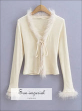 Faux Fur Neckline Sweater With Cuff Tie Front Detail Sun-Imperial United States