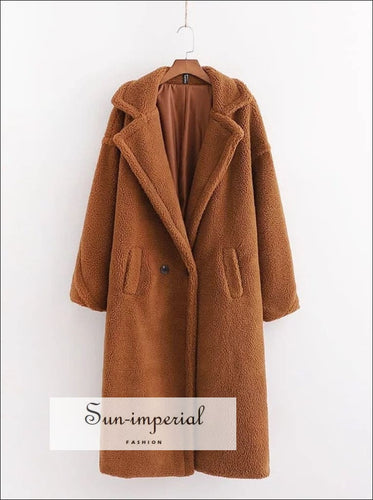 Solid Color Winter Long Warm Teddy Faux Fur Coat For Women Plush Loose  Vintage Lamb Wool