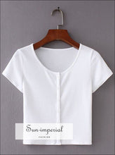 Women Fitted Ribbed Crop top Button front Rib Crop Tee