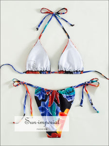 Women Floral Bikini Set Thong String Halter Padded Swimsuit BIKNI, FLORAL BIKINI Sun-Imperial United States