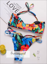 Women Floral Bikini Set Thong String Halter Swimsuit Padded Sun-Imperial United States