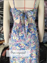 Women Floral Print Cami Strap Midi Dress with side Slit and back Bow Tie detail Beach Style Print, Bohemian Style, boho style, harajuku 
