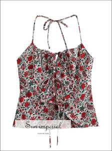 Women Floral Print Halter Camisole top with front Lace detail Bohemian Style, boho style, harajuku Preppy Style Clothes, vintage style 