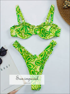 Women Floral Print Ruffle Frill Underwire 2 Piece Bikini Set Sun-Imperial United States