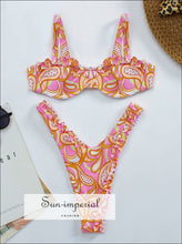 Women Floral Print Ruffle Frill Underwire 2 Piece Bikini Set Sun-Imperial United States