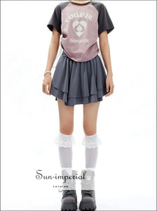 Women’s Solid A-line Layered Mini Skirt With Underpants And Frill Hem Detail Basic style, casual chick sexy harajuku Preppy Style Clothes
