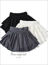 Women’s Solid A-line Layered Mini Skirt With Underpants And Frill Hem Detail Basic style, casual chick sexy harajuku Preppy Style Clothes