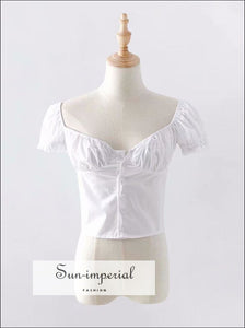 Women Frill Trim Button up Blouse Vintage Short Sleeve top
