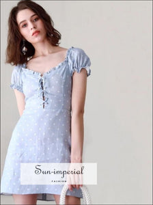 Women Frill Trim Lace-up Mini Dress Vintage Polka Dot Short Sleeve vintage SUN-IMPERIAL United States