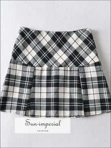 Women Green and Blue High Waist A-line Plaid Pleated Mini Skirt Checkered Tennis casual style, chick sexy harajuku Preppy Style Clothes, 