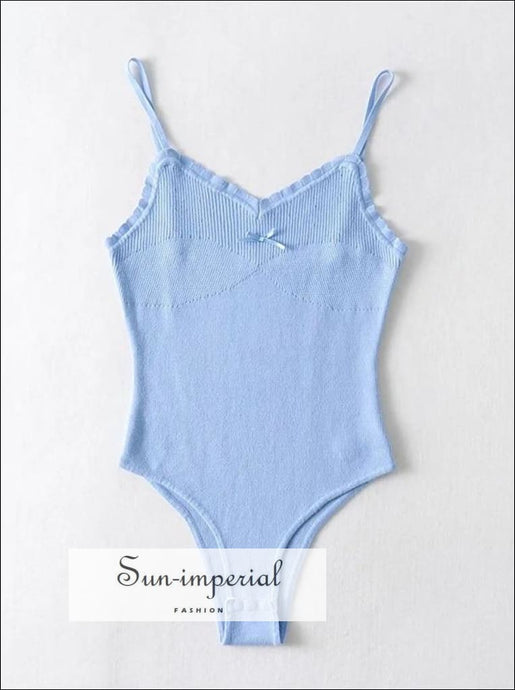 Women Green Corset Design Knit Bodysuit with Ribbon Bowknot Basic style, casual chick sexy vintage style SUN-IMPERIAL United States