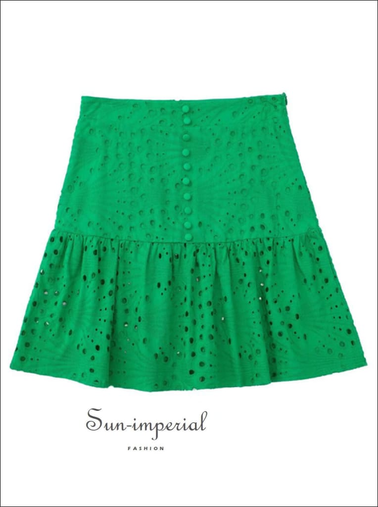 Women Green Embroidered Summer Halter Cropped Tank top and Mini Two Piece Skirt Set 2 piece skirt set, basic crop mini tow set Sun-Imperial 