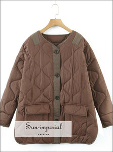 Women Green Quilted Autumn Winter Oversize Long Sleeve Coat Sun-Imperial United States