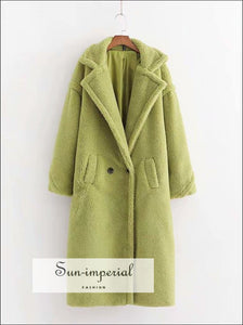 Women Green Winter Faux Fur Warm Maxi Overcoat Vintage Long Sleeve thick Teddy Coat Oversize Outwear Basic style, Bohemian Style, boho 