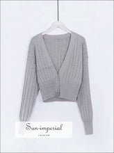 Women Grey Deep V Neck Casual Ribbed Knitted Cardigan Sweater with Leathern Sleeve Basic style, Bohemian Style, casual chick sexy harajuku 