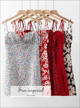 Women Heart Neck Fit and Flare Floral Print Cami Dress Casual Strap Ties Mini SUN-IMPERIAL United States