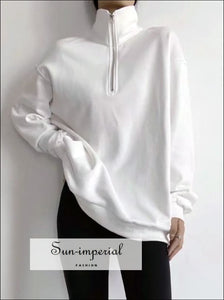Women High Neck Half Zip Oversized Sweatshirt Drop Shoulder SUN-IMPERIAL United States