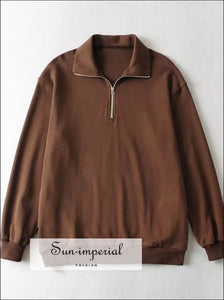 Women High Neck Half Zip Oversized Sweatshirt Drop Shoulder SUN-IMPERIAL United States