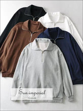 Women High Neck Half Zip Oversized Sweatshirt Drop Shoulder SUN-IMPERIAL United States