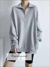 Women High Neck Half Zip Oversized Sweatshirt Drop Shoulder SUN-IMPERIAL United States