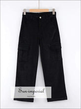 Women High-rise Cargo Wide Leg Corduroy Pants with front and back Pockets and Two Pockets