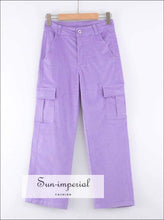 Women High-rise Cargo Wide Leg Corduroy Pants with front and back Pockets and Two Pockets