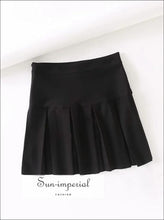 Women Solid Black High Rise Stretch Pleated Mini Skirt with side Zip and Raw Hem detail Basic style, bohemian boho bsic casual style 