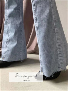Women High-rise Waist Buttons Flare Jeans Elastic BASIC, flare jean SUN-IMPERIAL United States