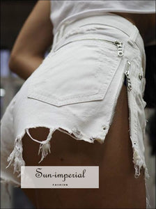 Women High Waist Embroidery Star White Jeans Shorts
