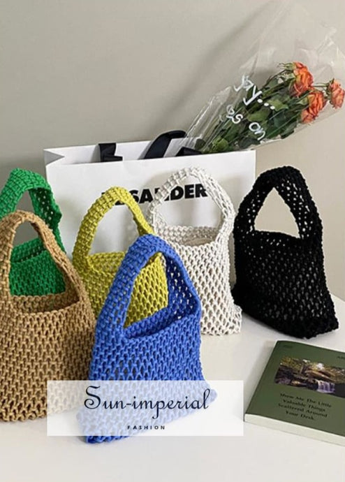 Women Hollow Woven Shoulder Bag Summer Cotton Totes Beach Sun-Imperial United States