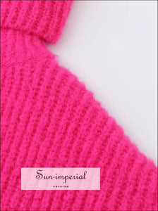 Women Hot Pink Oversized Turtleneck Loose Pullovers Jumper Soft Warm Sweater Basic style, bohemian boho casual harajuku style SUN-IMPERIAL 