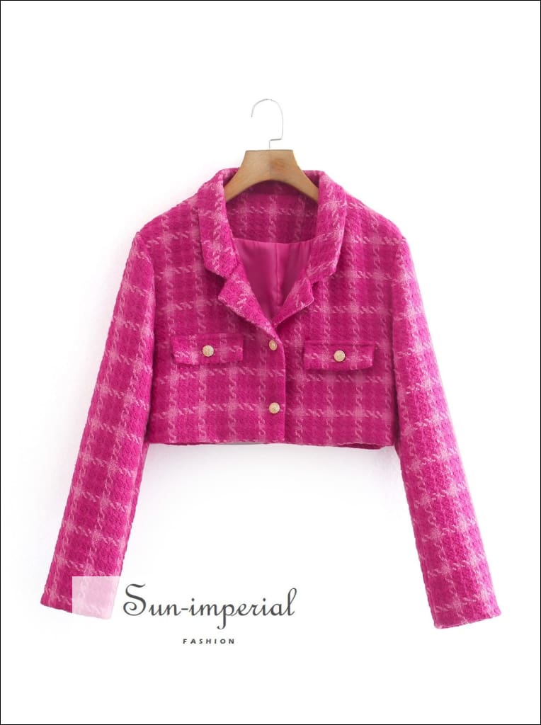 Sun-imperial - women hot pink paid cropped blazer and high waist