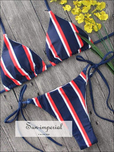 Women Hot Summer Striped Bikini Set Triangle Bra side Tie Thong SUN-IMPERIAL United States
