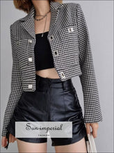 Women Houndstooth Black and White Cropped Suit Blazer casual style, chick sexy harajuku Preppy Style Clothes, PUNK STYLE SUN-IMPERIAL United