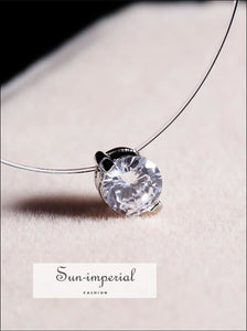 Women Invisible Fish Line Necklace Zircon Crystal Pendants SUN-IMPERIAL United States
