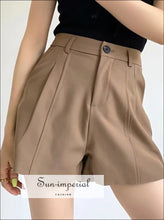 Women Khaki Brown High Waist Tailored Shorts A-line Fit Basic style, casual elegant harajuku Preppy Style Clothes SUN-IMPERIAL United States
