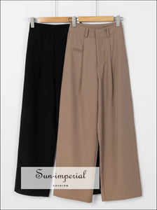 Women Khaki Pleated detail Wide Leg Tailored Trousers elegant style, harajuku PUNK STYLE, vintage style Sun-Imperial United States