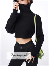 Women Knit Cropped Funnel Neck Jumper Batwing Sleeve Crop top Basic style, casual chick sexy harajuku PUNK STYLE SUN-IMPERIAL United States